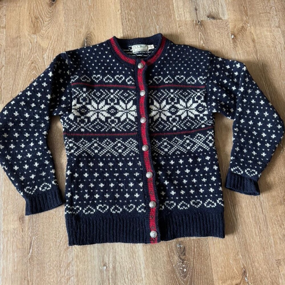 Vintage 80s LL‎ Bean Nordic Cardigan Wool Sweater Mens Multicolor Size S